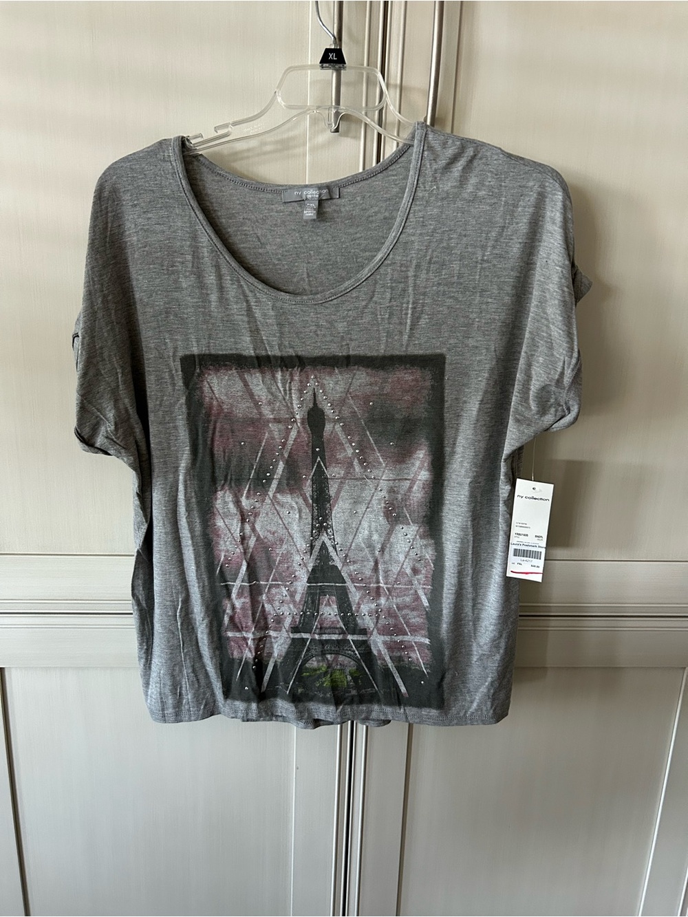 NY Collection Gray Short-Sleeve Tee with Eiffel Tower Graphic
